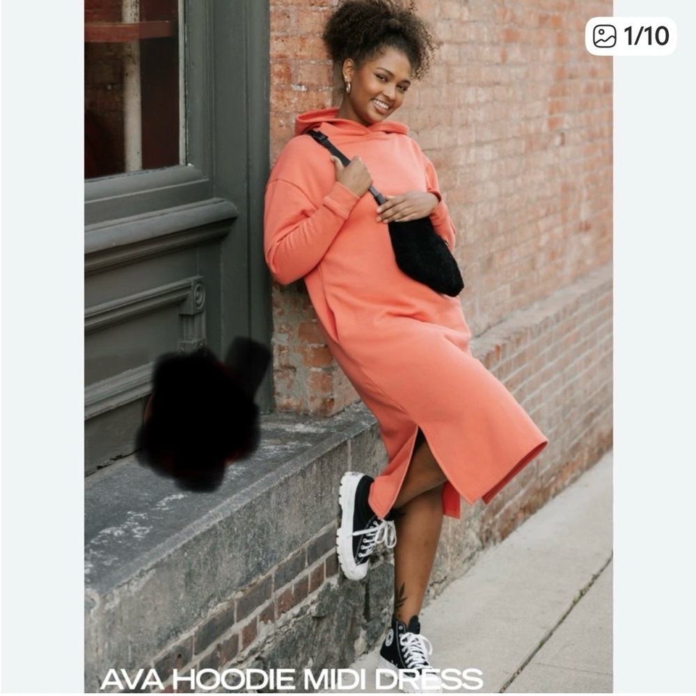 Smash + Tess Ava Cotton Blend Midi Sweatshirt Tan Hoodie Dress, XXS